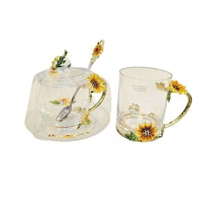 *New Sunflower Glass Tea Set with Spoon*